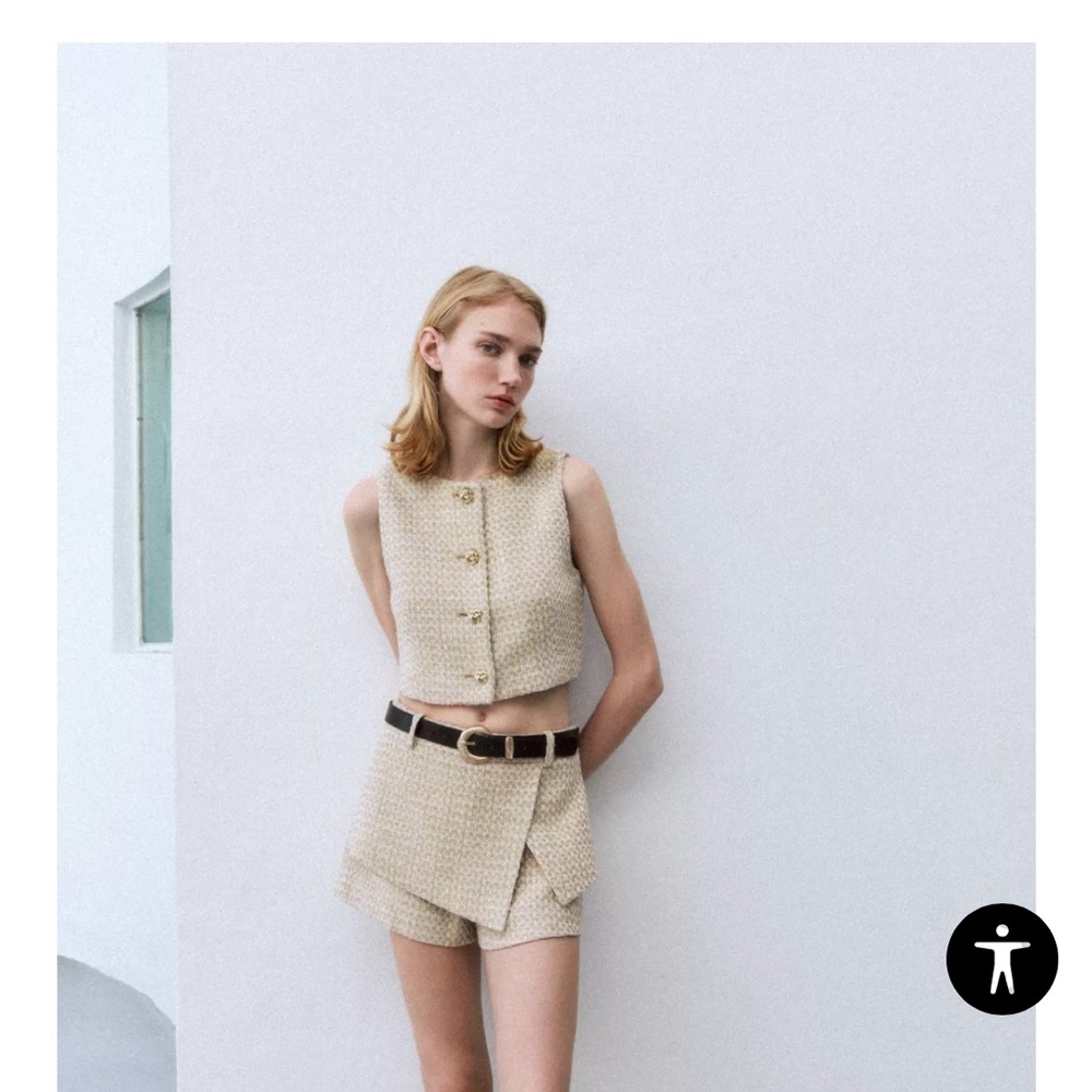 Zara Beige Sleeveless Top and Shorts Set